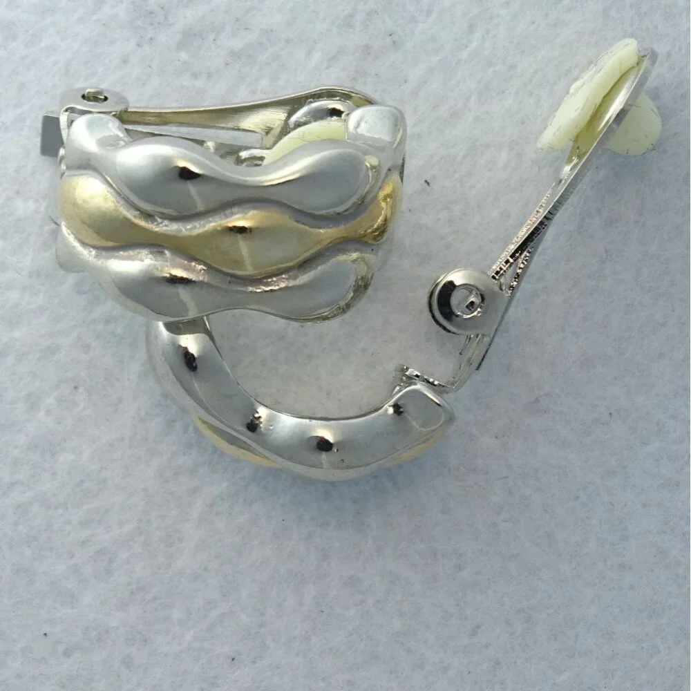 MX Signature Collection Two-Tone Silver & Gold Clip-On Earrings - Picture 2 of 3